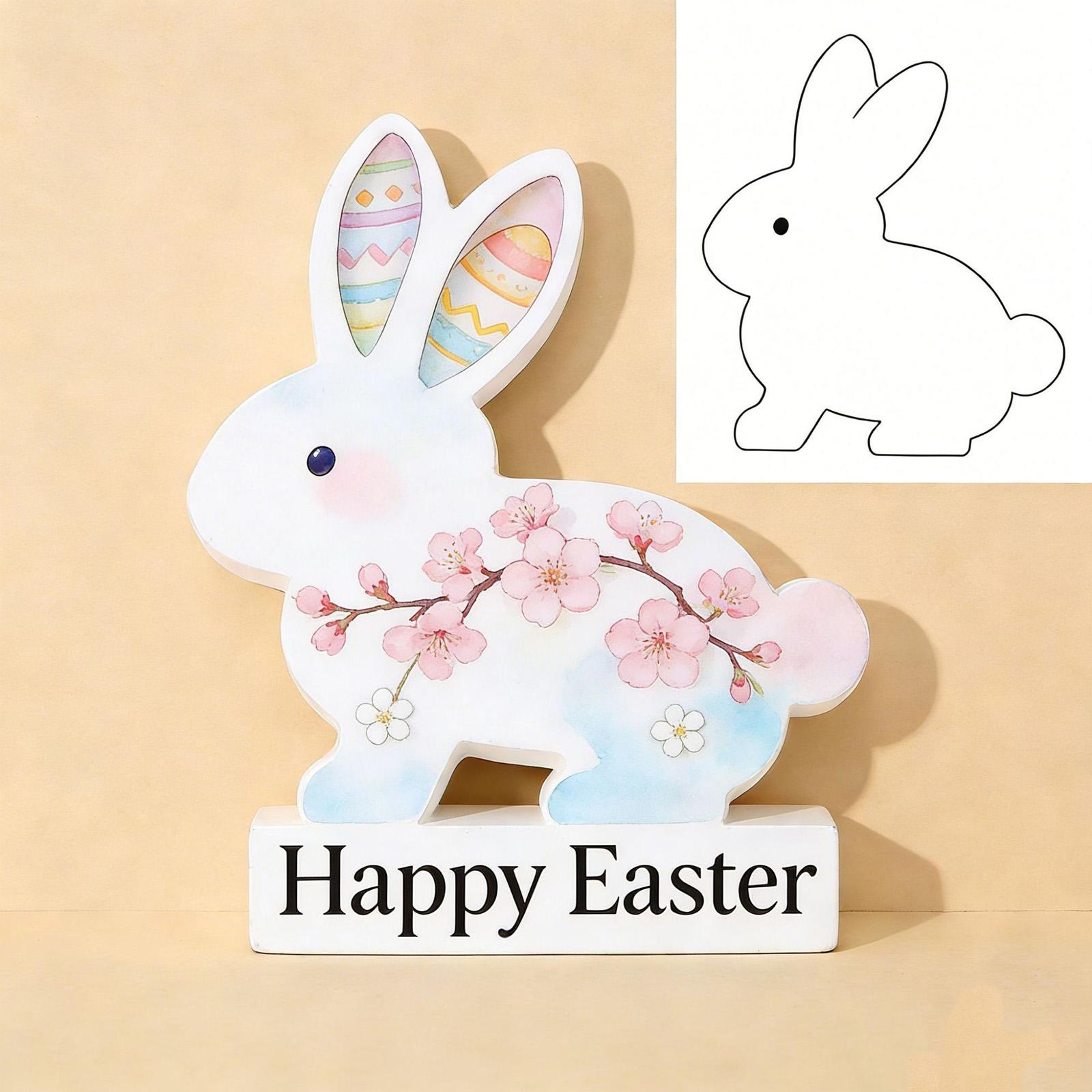 

Happy Easter Wooden Bunny Table Decorations, Spring Easter Standing Sign Ornaments With Egg/Carrot/Flower Pattern, Festive Easter Desktop Shelf Sitter One Size