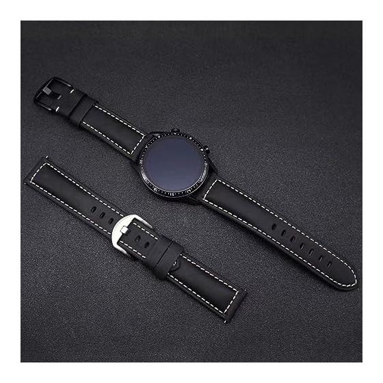 Watch Strap Leather Smart Watch Strap Watch Band Genuine Leather Strap 20mm 22mm 24mm Waterproof Silver Black Buckle Leather with Tools Quick Release