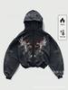 Dunkler Kapuzenpullover für Herren, Europäischer und Amerikanischer Pullover, Jacke mit Magisches Schwert Aufdruck, Vintage Street Top, Trendig für Männer und Frauen