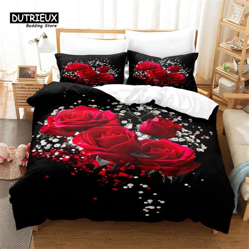 Flowers, Roses Duvet Cover Set, Fashion Bedding Set, Soft Comfortable Breathable Duvet Cover, For Bedroom Guest Room Decor