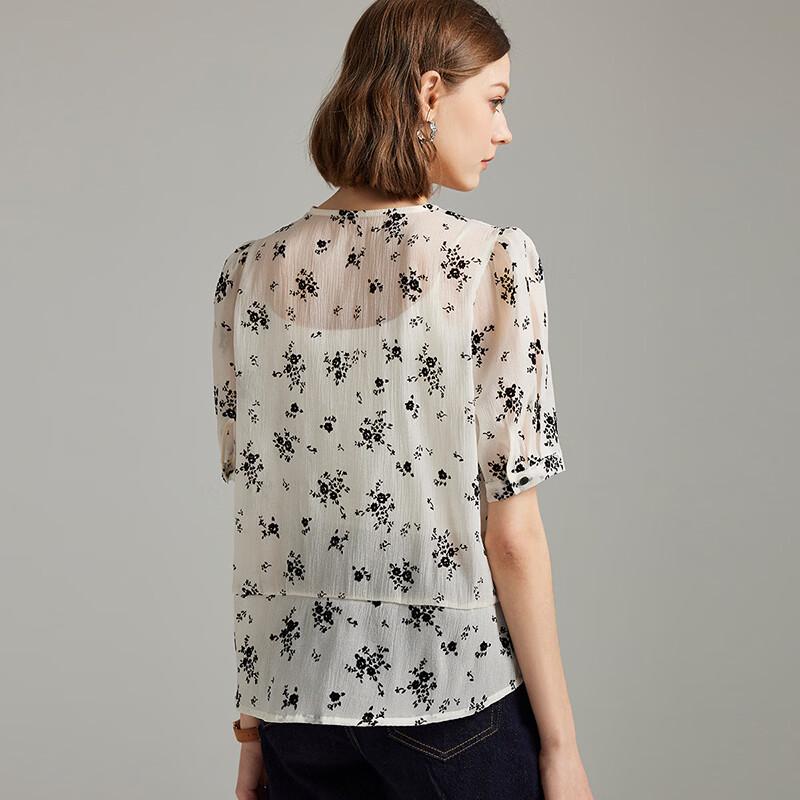Neue chinesische Chiffon-Bluse mit kurzen Ärmeln