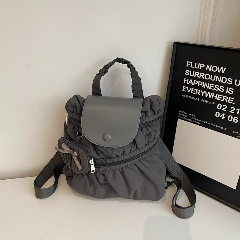 Schoolbag Korean Version of College Style Backpack Bag Women's 1011 New Trendy Fashion Pleated Nylon Casual Backpack