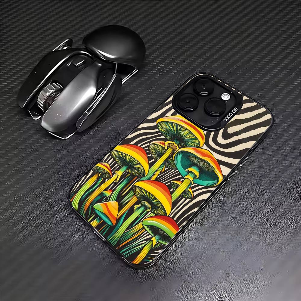 Trippy Psychedelic Mushrooms Phone Case For iPhone17,16,15,14,13,12,11 Plus,Pro Max Colored Silver Plated Inside Cover