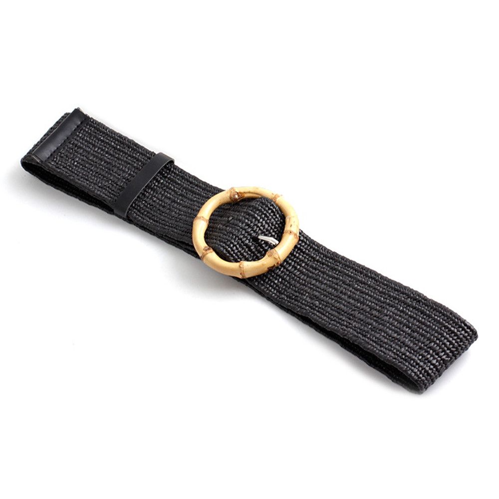 Casual Wide Bohemian Wooden Buckle Waistbelt Straw Belt Elastic