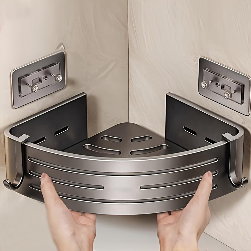 

1 шт. Угловая полка для душа с крючком, Алюминиевый держатель для душа без сверления, Подходит для ванных комнат и кухонь