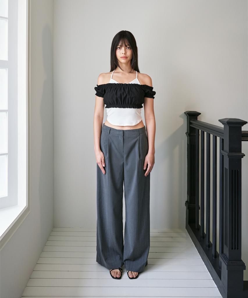 FOUR YOUNG Mid-Rise Summer Slacks Pinstripe