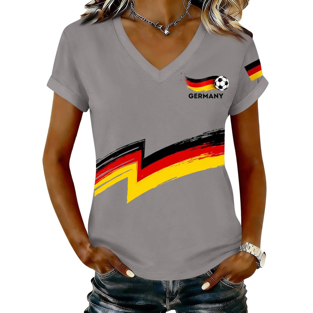 Women's V Neck Casual T Shirt Lightweight Short Sleeve Top with Letter Print and Graphic Design Suitable for Daily Wear and Outdoor Activities