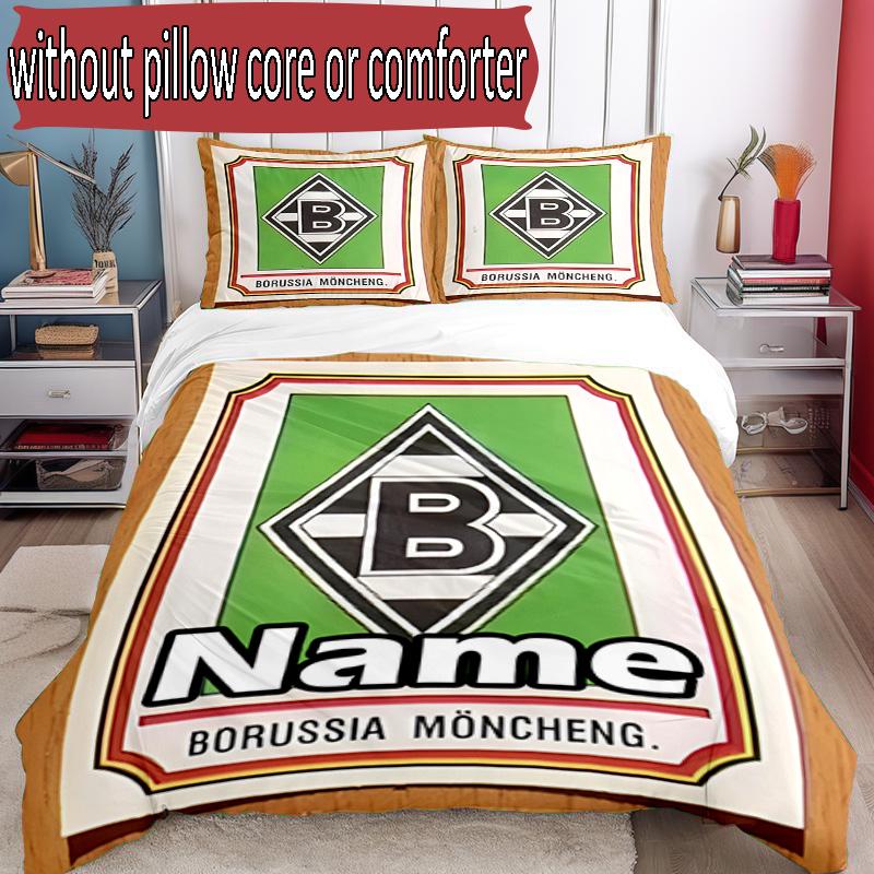 3pcs Duvet Cover Set (1*Duvet Cover + 2*Pillowcase, Without Core), Custom Name Borussia Monchengladbach Pattern Bedding Set, Home Bedroom Decor Gift