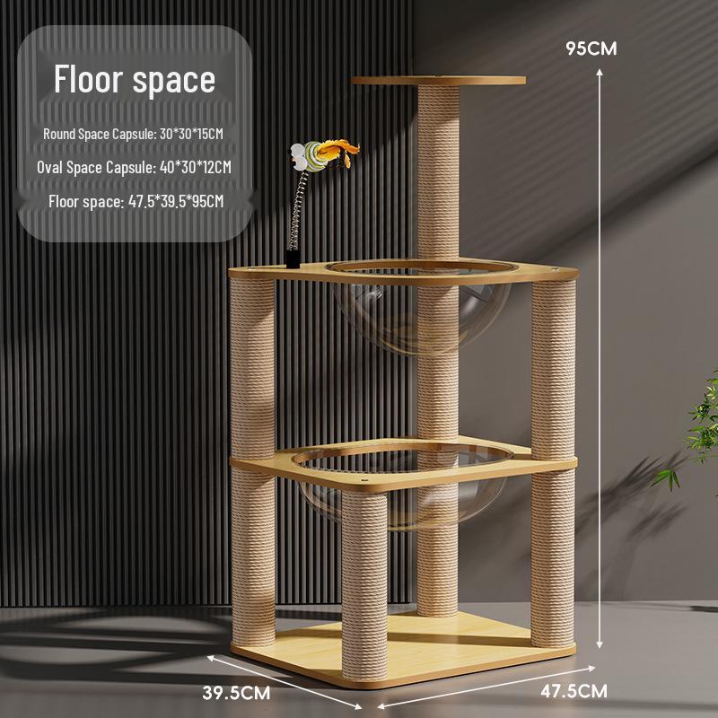 Extra-Large Cat Climbing Frame & Bed: Multi-Layer Space Capsule with Scratch-Resistant Sisal Posts - Durable and Shed-Free.
