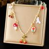 Fashion Stainless Steel Faux Pearl Pendant Necklace with Cherry and Starfish Design for Women