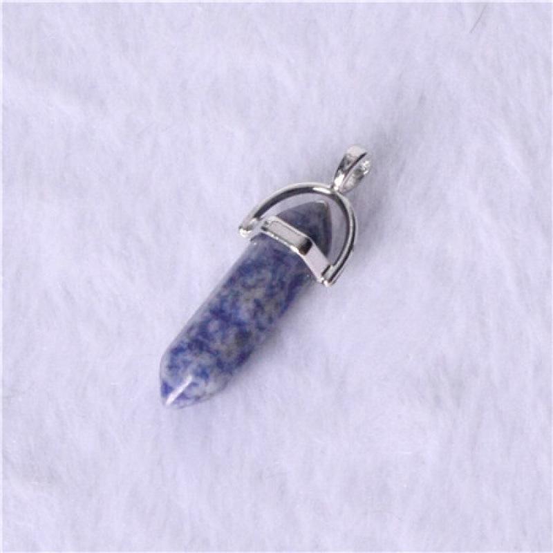 Bohemian Style Agate Crystal Quartz Hexagonal Bullet Pendant Necklace