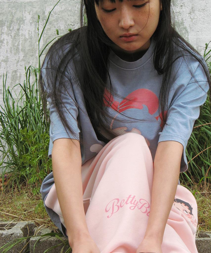 RONRON Betty Boop Lettering Sweat Jogger Pants Soft Pink