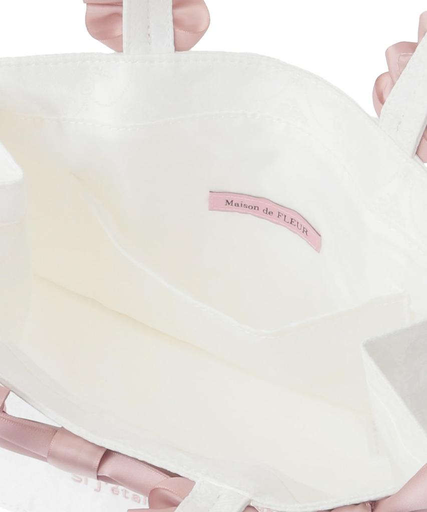 Maison De Fleur Jacquard Ribbon Frill Square Tote S Bag, Ivory, Size F, 08000628400