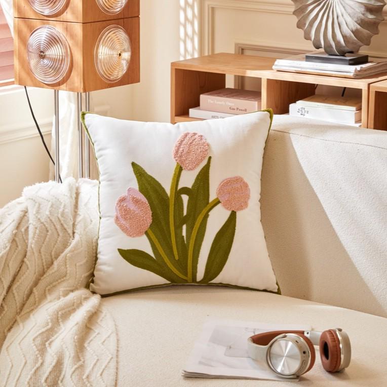 Luxuriöses pastoral gesticktes Gänseblümchen-Kissenbezug - Helles Wohnzimmer Sofa Kissen