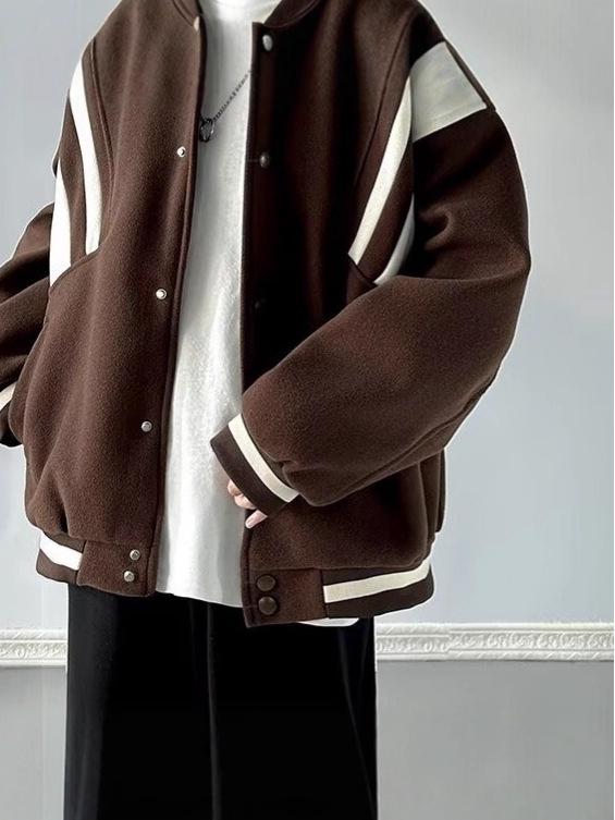 Men's Retro Color-Block Baseball Jacket - Spring/Fall High-Street Style, Cool Hipster Flight Jacket for Couples