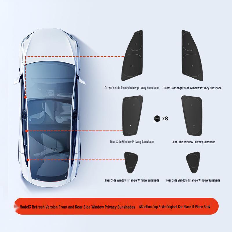 Tesla Model 3/Y Camping Privacy Sunshade with Suction Cups - Opaque, Anti-Peeping Side Panel