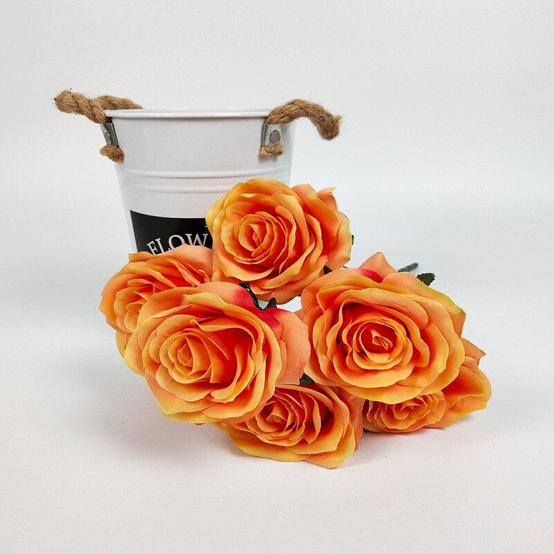 7Roses Bouquet Christmas Party Artificial Fake Silk Flower Dusty Pink Red White Wedding Decoration Display Gift Fall Color