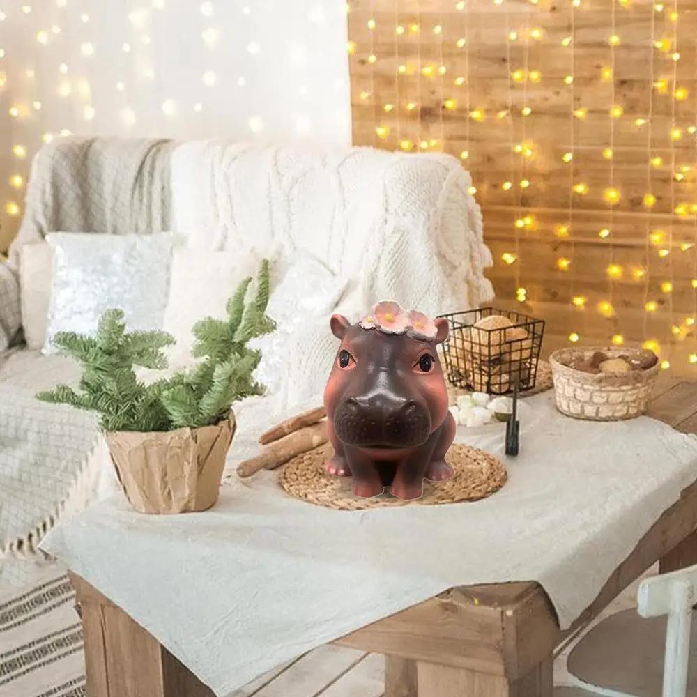 Cute Small Hippo Statue Ornaments Handmade Desktop Hippo Sculpture  Home Office Decor
