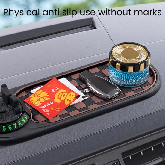 Dashboard Anti Slip Mat with Phone Holder 360-Degree Rotation Dashboard Mount Built-in Parking Number Plate Secure Phone Holder for Driving