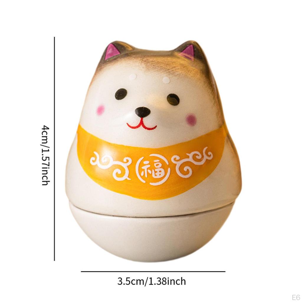 Ceramic Lucky Dog Shiba Inu Figurine Tumbler Doll 1.4x1.4x1.5inch Desktop Ornament