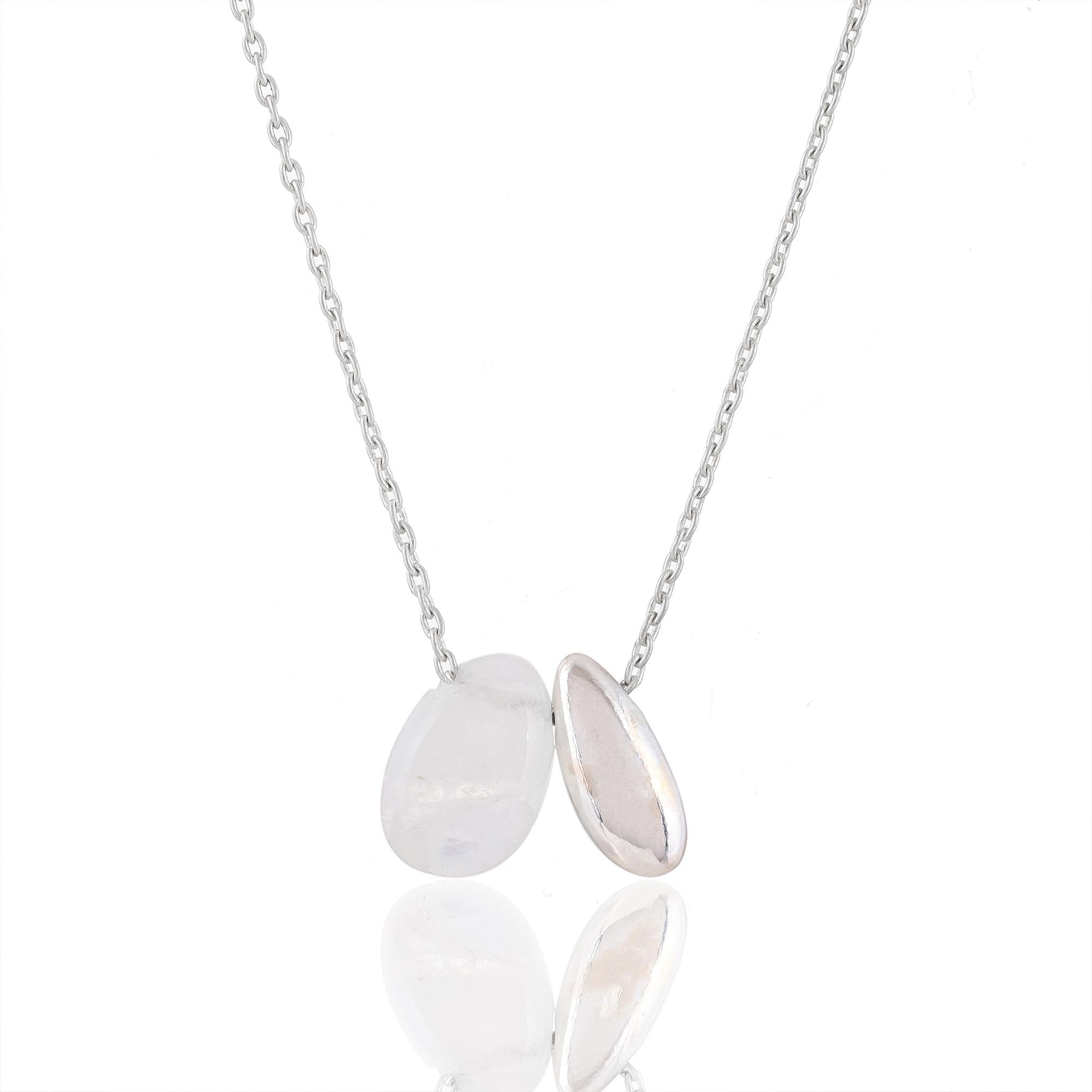 

Minimalistic Moonstone pebble necklace, sterling silver designer necklace, gift for her, anniversary gift 18 inch срібний/білий