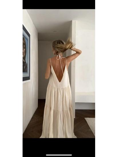 European Women's Summer Pleated Irregular Maxi Dress with Adjustable Straps