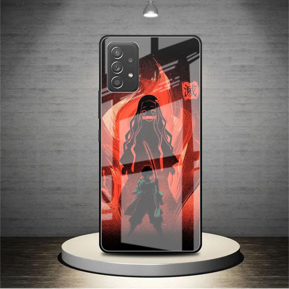 Demon Slayer Anime Cute Glass Case For Samsung Galaxy A52 A71 A50 A51 A70 A21s A31 A72 A10 A12 A30 A22 5G Phone Cover