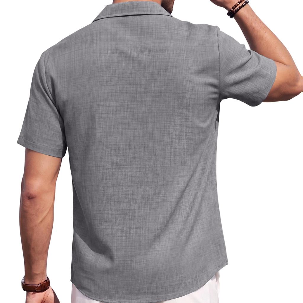 Men's Short Sleeve Shirt Linen Look Button Down Casual Loose Fit Vintage Style Beachwear Summer Top