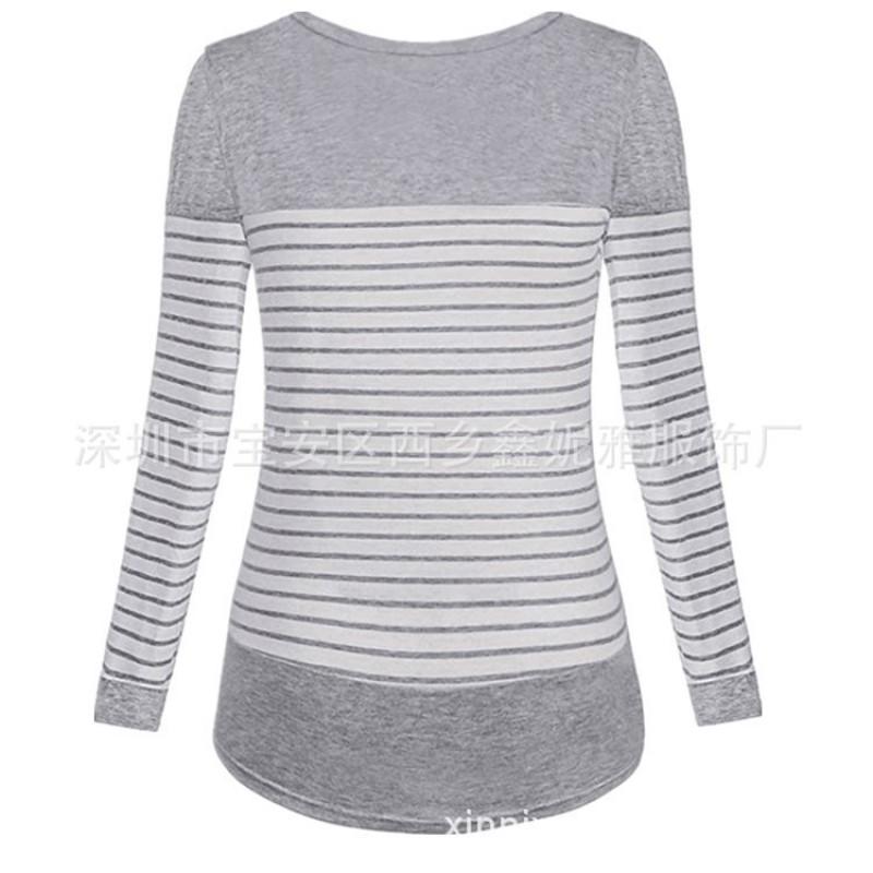 Womens Postpartum Nursing Top Striped Loose Long Sleeve T-Shirt Maternity Breastfeeding