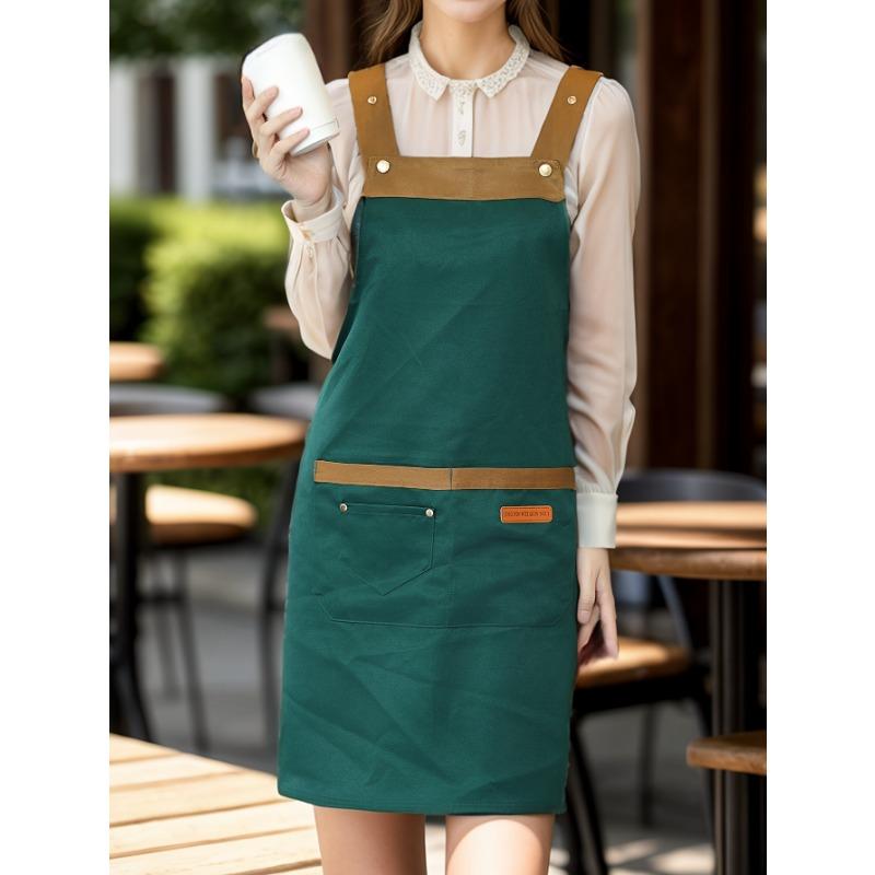 1pc Unisex Adjustable Apron with Pockets,Polyester 100% Non-Stretch, Regular Fit, Sleeveless, H-Shaped Hem, Woven for Cooking, Baking,Restaurant Staff