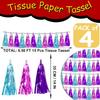 4P Lake Blue Purple-Hot Pink Tassel Banner Garland Metallic Foil Fringe Banner Tel Tassels Streamer Banner Backdrop for Parade Floats,Graduation