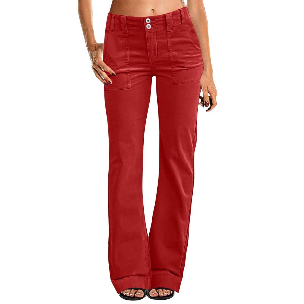 Schlaghose mit weitem Bein für Damen, Doppelknopf, mittelhohe Hose, trendige Mode, Freizeithose