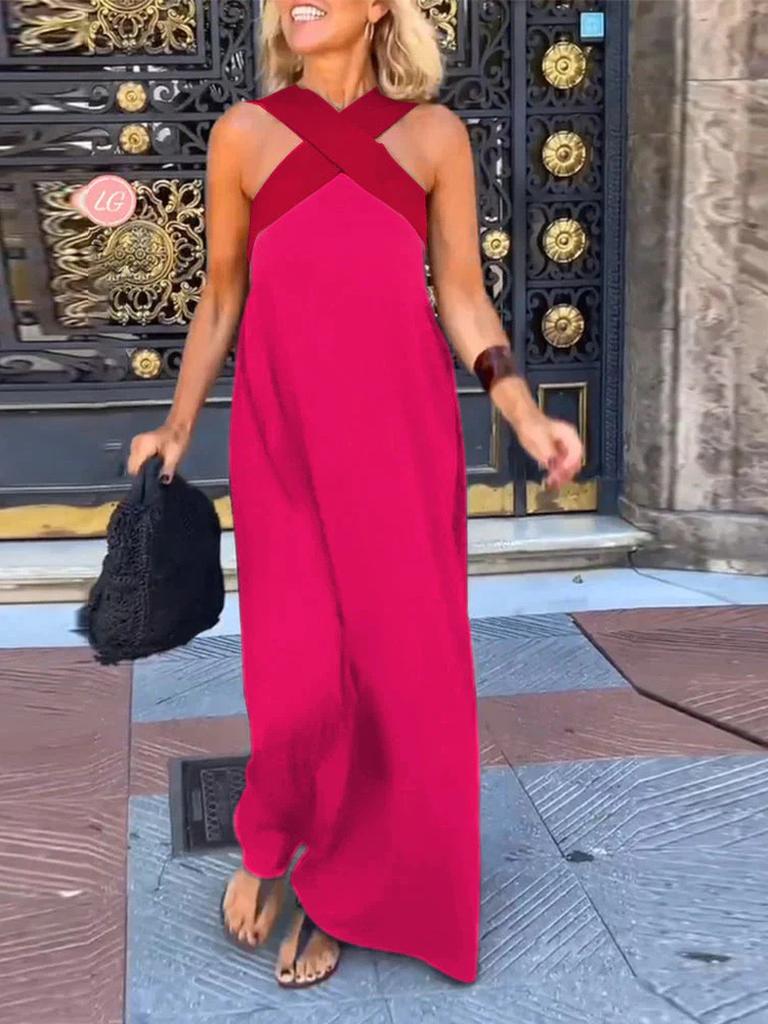 INS Home Casual Loose Shoulder Patchwork Sleeveless Women's Fashion Summer Dress