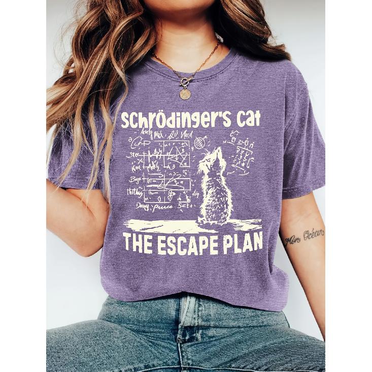 Schrödinger s Cat Escape Plan Print for Women T Shirt | Scientific-themed round-neck short-sleeve shirt | Trendy casual cute top| 2026 Spring and S фиолетовый