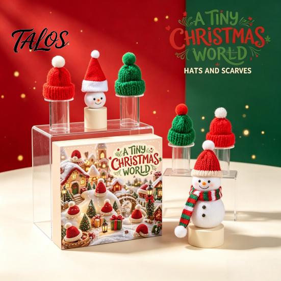 Decorative Bottle Toppers for Christmas 9 Pcs Mini Knit Hat And Scarf Set Advent Calendar, Handmade Tiny Santa Gift Kids Scarves Countdown Calendar
