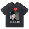 Washed Vintage Rapper Bladee  Hip Hop Oversized Tshirt Drain Gang Graphic Tshirt Men Women Fashion Artistic Sense T Shirts