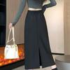 Back Slit Blazer Skirt Women Autumn Winter Elastic Waist A-Line Pencil Midi Black Slimming Bodycon