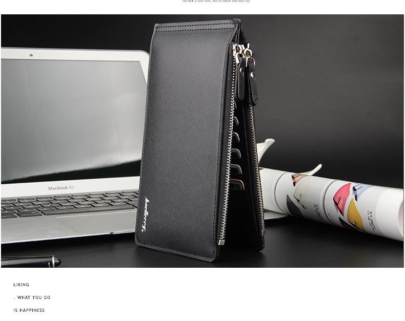 Baellerry Men's Long Wallet: European & American Style, Cross Pattern, Multi-Card Holder, Zipper Design.