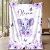 Pink Floral Elephant Card Theme blanket Lightweight Warm Flannel Blanket Decorative Throw Blanket for Home Decoration