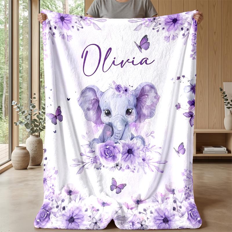 Pink Floral Elephant Card Theme blanket Lightweight Warm Flannel Blanket Decorative Throw Blanket for Home Decoration