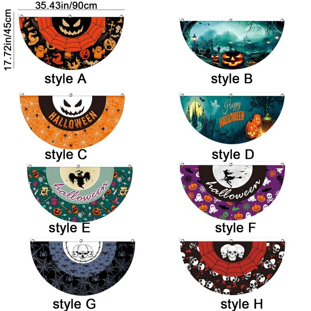 Polyester Halloween Fan Flag Decorative Ghost Pumpkin Bunting Flag for Home