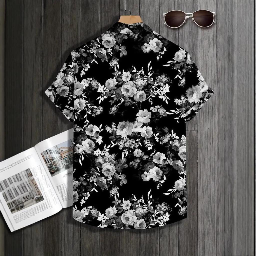 Summer Men Short Sleeve 3D Digital Print Hawaii Shirt Men Casual Lapel Button Shirt Tops