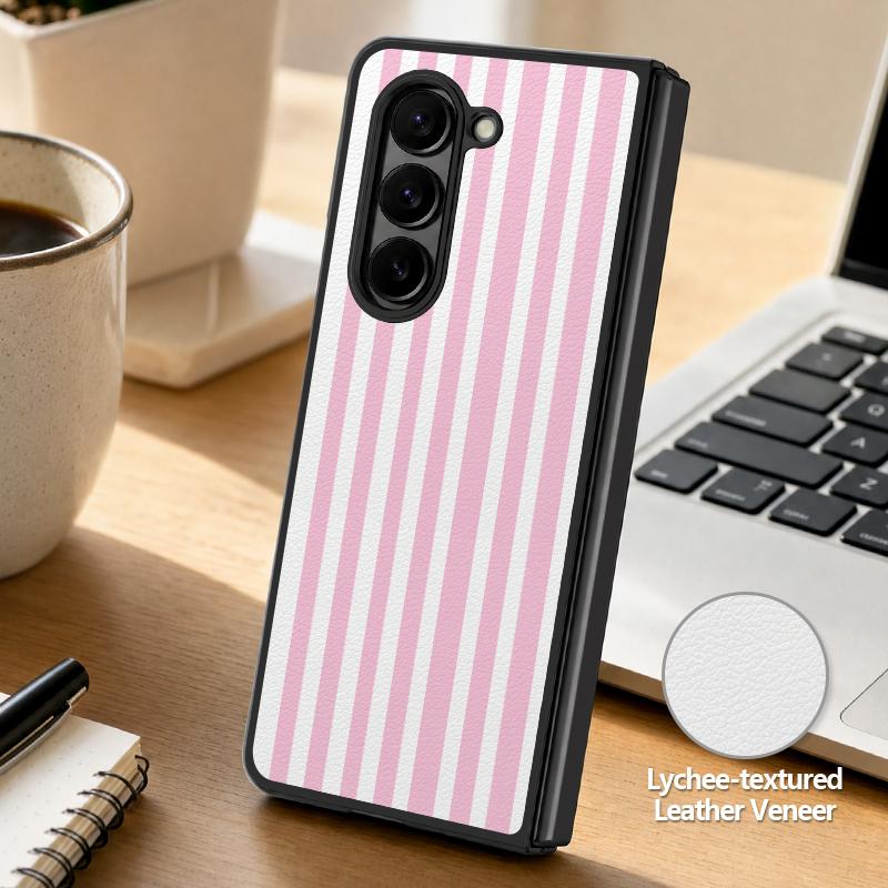 Stripe Heart Pattern Case For Samsung Galaxy Z Fold 8 Ultra 7 6 5 Fold8 Fold7 Fold6 Luxury Leather Skin Hard Folding Phone Cover