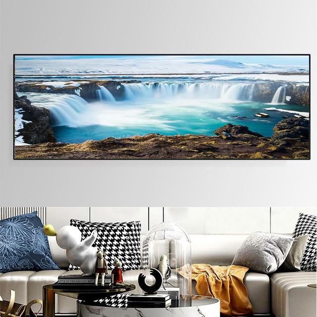 Πολύχρωμο Godafoss Waterfall Ζωγραφική σε καμβά Ισλανδία Τοπίο Πράσινη Θάλασσα Αφίσες και εκτυπώσεις Εικόνες Τέχνης Τοίχων Διακόσμηση σπιτιού Χωρίς πλαίσιο