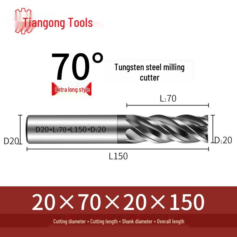 Freză frontală CNC din carbură de tungsten Tiangong 70°: Precizie înaltă, Anti-vibrații, Fund plat, Freză cu patru muchii pentru oțel inoxidabil.