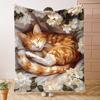 A Gorgeous Flannel Blanket with a Fantasy Cat and Floral Pattern - Soft and Warm, Perfect for Sofas, Beds, Chairs, Camping,