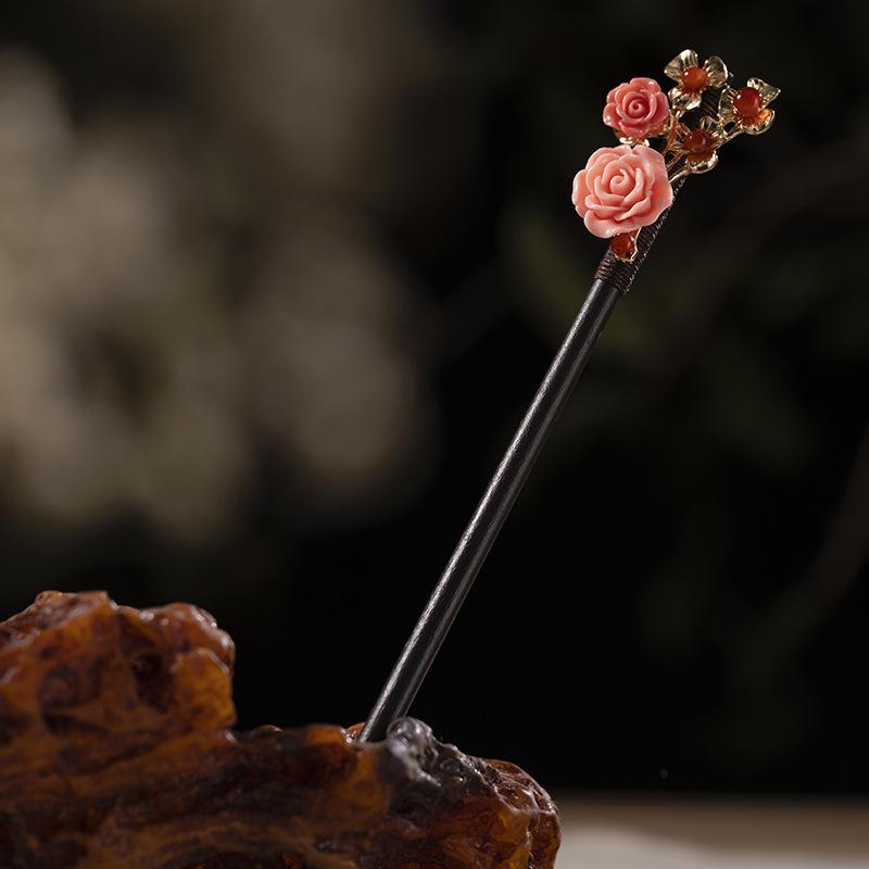 Ancient Style Ebony Imitation Wooden Tassel Hairpin - Hanfu Accessory for Women