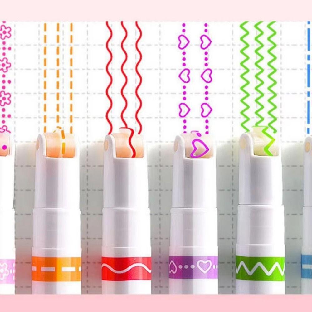 6Pcs/Set Creative Colored Highlighter Pen Set Flowers Line Shaped Line Shaped Marker  Journaling
