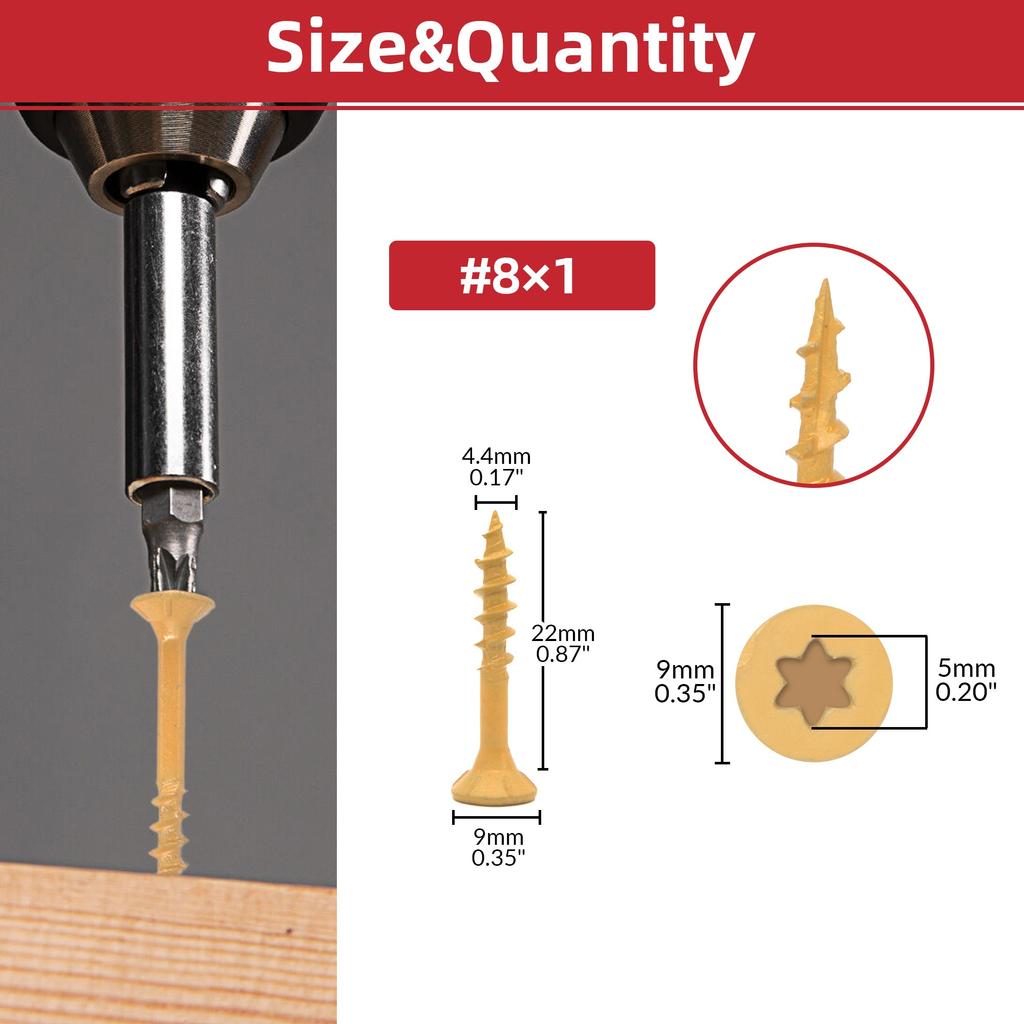 50/100 buc Șuruburi pentru punte cu filet gros Star #8 Cap plat Acoperit cu epoxi rezistent la rugină Bit bronz, Inclusiv elemente de fixare pentru lemn
