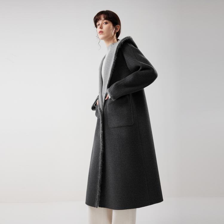 ELLE Minimalist Comfortable Fashion Casual Hooded Double-Breasted Coat Women Coats EN52245